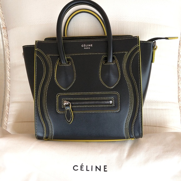 Celine Handbags - NWOT Celine Black Yellow Nano Luggage Tote